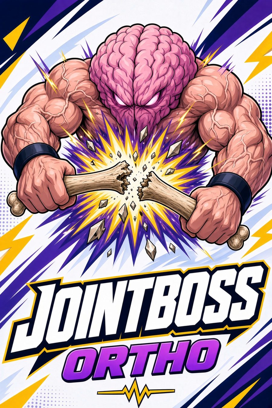 JointBoss Ortho mascot: a thinking brain that breaks the problem, not the patient.